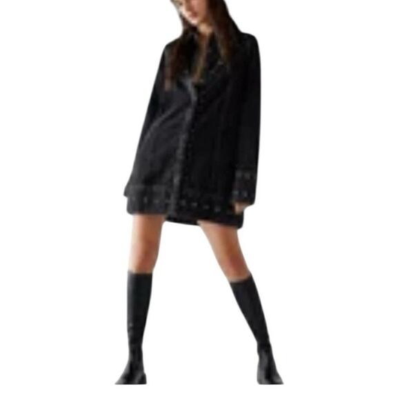 Free People Bennett Mini Denim Studded Dress Jacket Black Sz Medium - Picture 3 of 15
